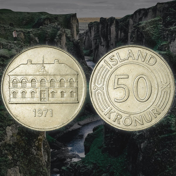 Iceland 50 Kronur Coin | Icelandic Parliament Building | Reykjavik | KM19 | 1970 - 1980