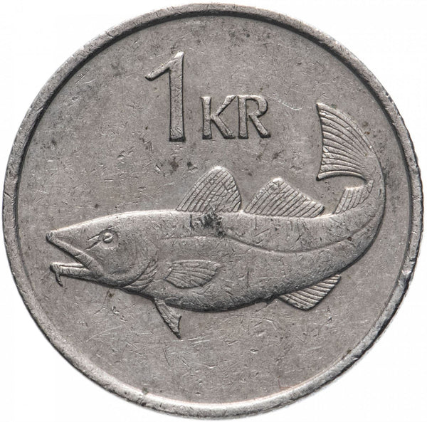 Iceland Coin Icelander 1 Krona | Giant Bergrisi | Cod Fish | KM27 | 1981 - 1987