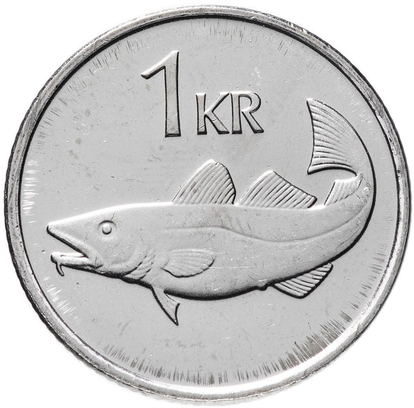 Iceland Coin Icelander 1 Krona | Giant Bergrisi | Cod Fish | KM27a | 1989 - 2011