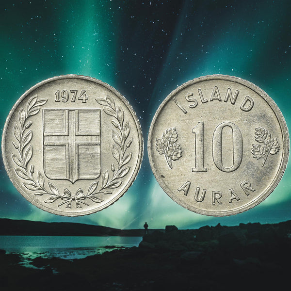 Iceland Coin Icelander 10 Aurar | Betula Pubescens Leaves | KM10 | 1946 - 1969
