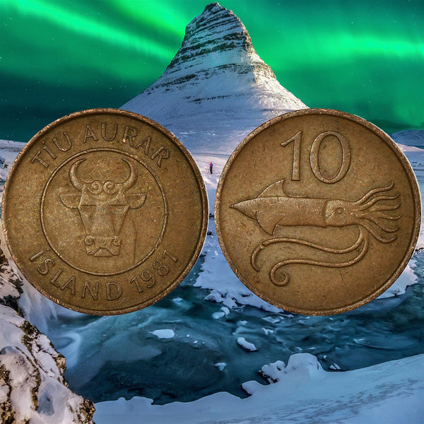 Iceland Coin Icelander 10 Aurar | Bull Grioungur | Flying Squid | KM25 | 1981