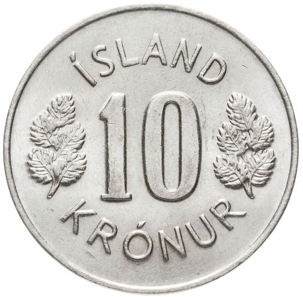 Iceland Coin Icelander 10 Kronur | Bull Grioungur | Eagle Gammur | Dragon Dreki | Giant Bergrisi | Betula Pubescens | KM15 | 1967 - 1980