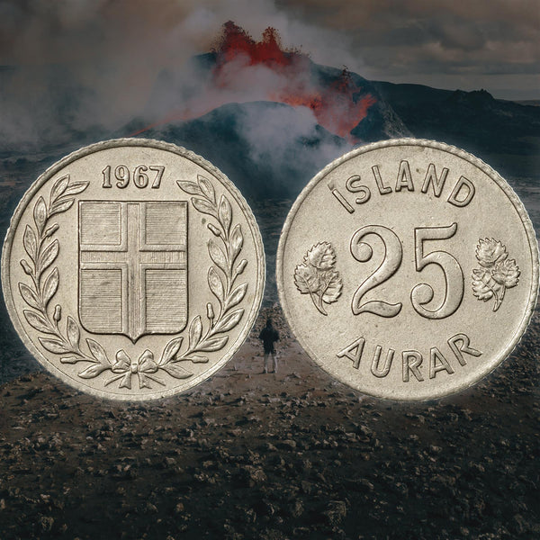 Iceland Coin Icelander 25 Aurar | Betula Pubescens Leaves | KM11 | 1946 - 1967