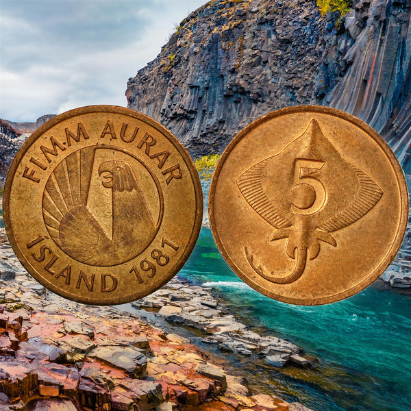 Iceland Coin Icelander 5 Aurar | Eagle Gammur | Skate Fish | Protector Spirit | KM24 | 1981
