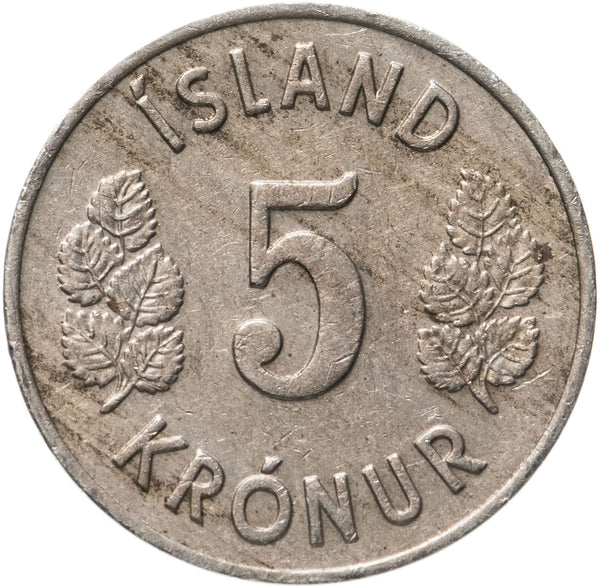 Iceland Coin Icelander 5 Kronur | Bull Grioungur | Eagle Gammur | Dragon Dreki | Giant Bergrisi | Betula Pubescens | KM18 | 1969 - 1980