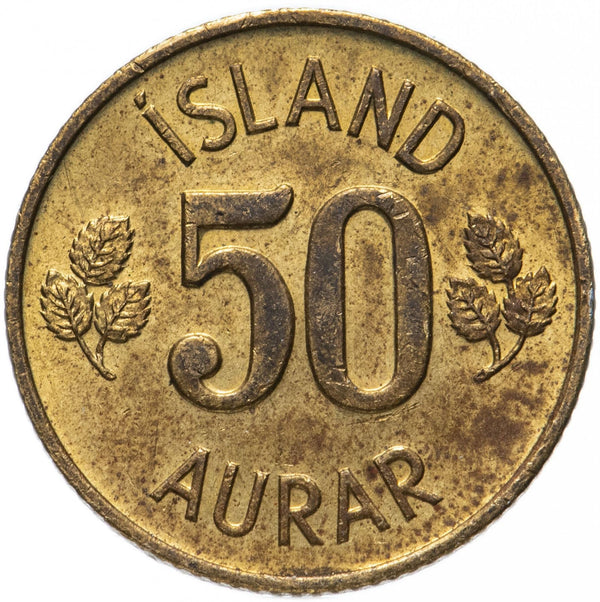 Iceland Coin Icelander 50 Aurar | Betula Pubescens Leaves | KM17 | 1969 - 1974