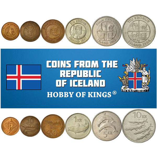 Icelander 6 Coin Set 5 10 50 Aurar 1 5 10 Krónur | Iceland | 1981 - 1994