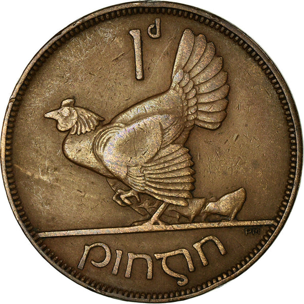 Ireland Coin Irish 1 Pingin | Celtic Harp | Hen | Chick | KM3 | 1928 - 1937