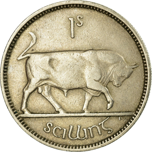 Ireland Coin Irish 1 Scilling | Celtic Harp | Bull | KM14a | 1951 - 1968