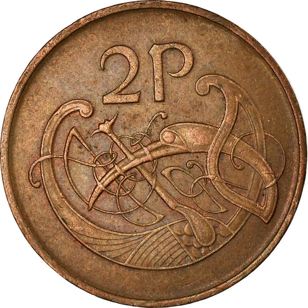 Ireland Coin Irish 2 Pence | Harp | Book of Kells | KM21 | 1971 - 1988