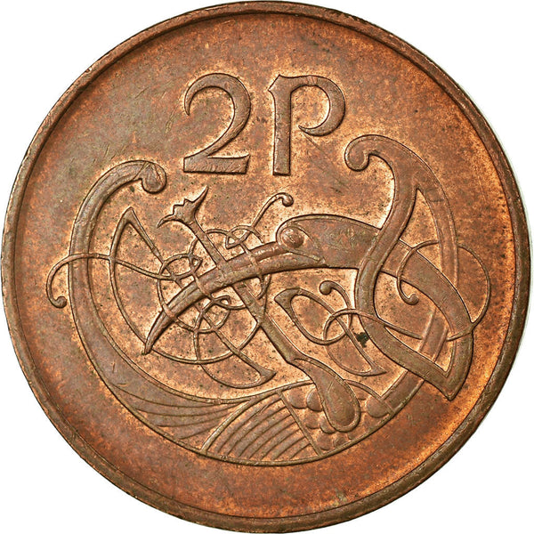 Ireland Coin Irish 2 Pence | Harp | Book of Kells | KM21a | 1988 - 2000
