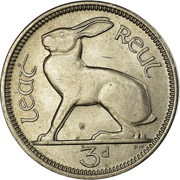 Ireland Coin Irish 3 Pingin | Hare | Celtic Harp | KM12a | 1942 - 1968