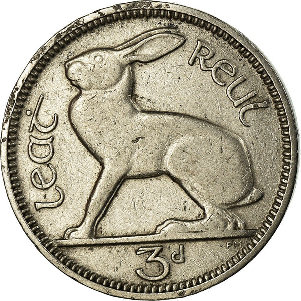 Ireland Coin Irish 3 Pingin | Hare | Celtic Harp | KM4 | 1928 - 1935