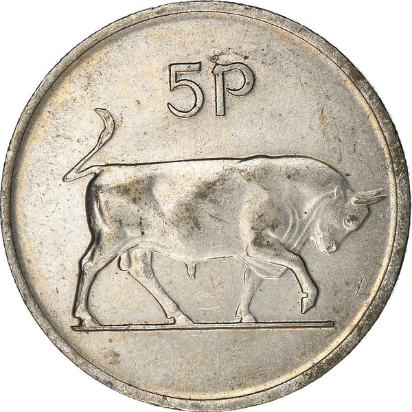 Ireland Coin Irish 5 Pence | Harp | Bull | KM22 | 1969 - 1990