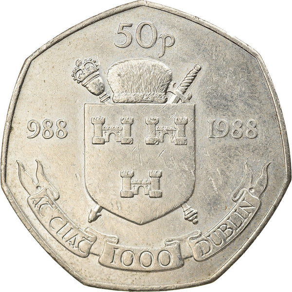 Ireland Coin Irish 50 Pence | Dublin | Celtic Harp | KM26 | 1988