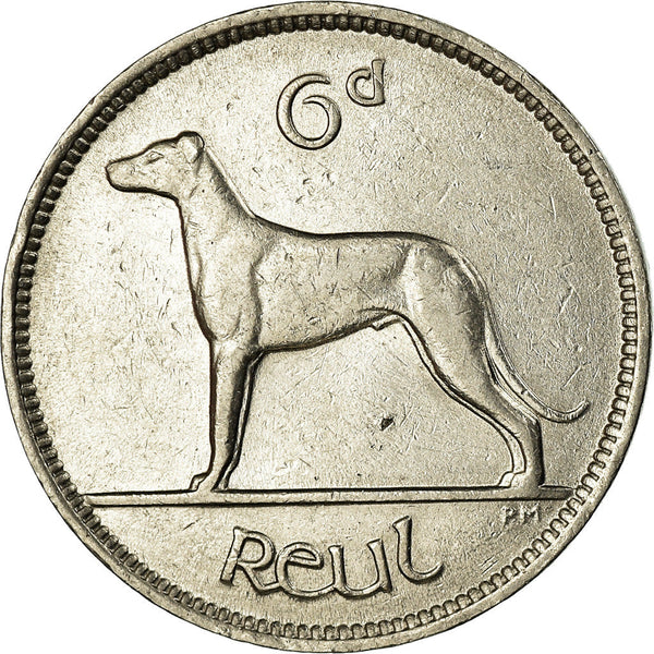 Ireland Coin Irish 6 Pingin | Celtic Harp | Irish Wolfhound | KM5 | 1928 - 1935