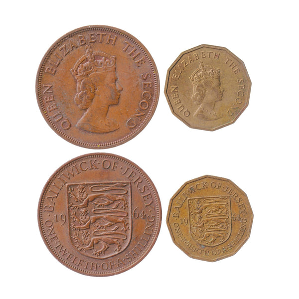 Islander 2 Coin Set ¼ 1/12 Shilling | Lion | Elizabeth II | Shield | Jersey | 1964