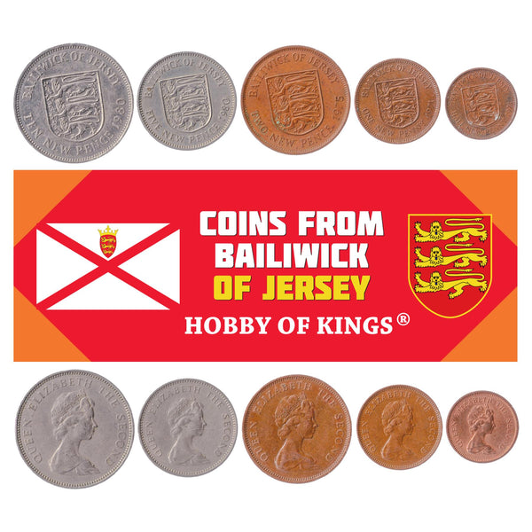 Islander 5 Coin Set ½ 1 2 5 10 New Pence | Lion | Elizabeth II | Leopard | Jersey | 1968 - 1980