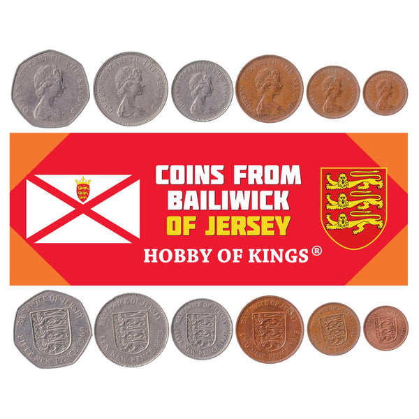 Islander 6 Coin Set ½ 1 2 5 10 50 New Pence | Lion | Elizabeth II | Shield | Leopard | Jersey | 1968 - 1980