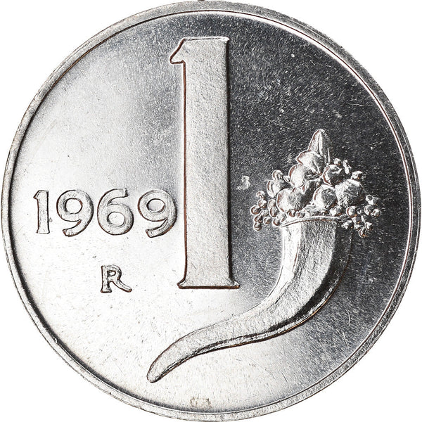Italy Coin 1 Lira | Cornucopia | Scale | Horn of Plenty | KM91 | 1951 - 2001