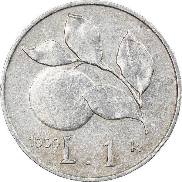 Italy Coin 1 Lira | Libertine | Wheat Sprigs | Fruit | KM87 | 1946 - 1950