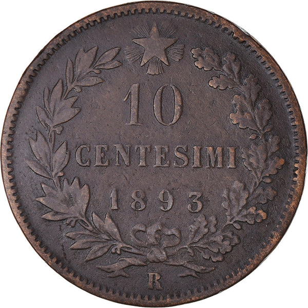 Italy Coin 10 Centesimi - Umberto I | Branch | Oak Laurel | Star | KM27 | 1893 - 1894