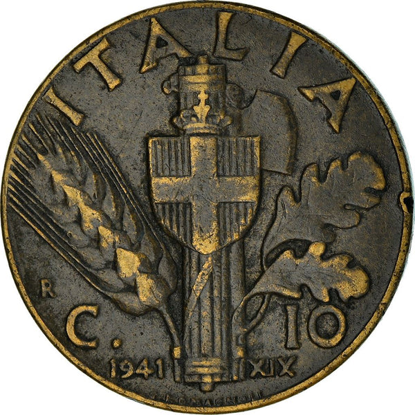 Italy Coin 10 Centesimi - Vittorio Emanuele III | Quadriga | Fasces | Axe | KM74a | 1939 - 1943