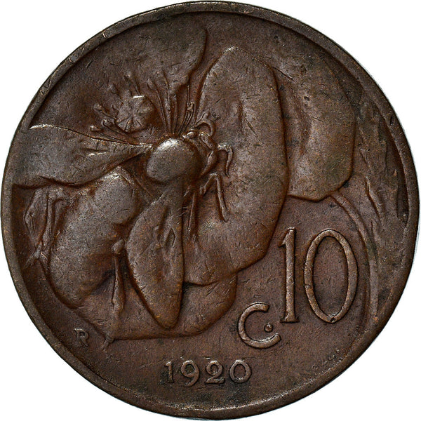 Italy Coin 10 Centesimi - Vittorio Emanuele III | honeybee | Flower | KM60 | 1919 - 1937