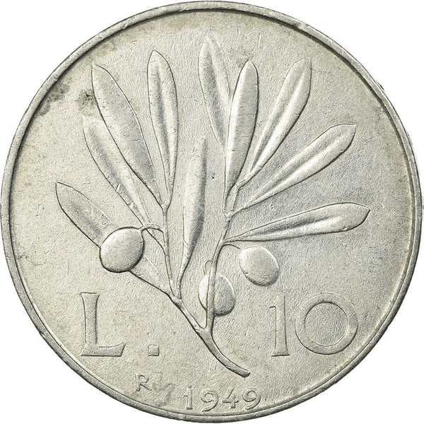 Italy Coin 10 Lire | Flying Pegasus | Olive Branch | Fruit | KM90 | 1946 - 1950