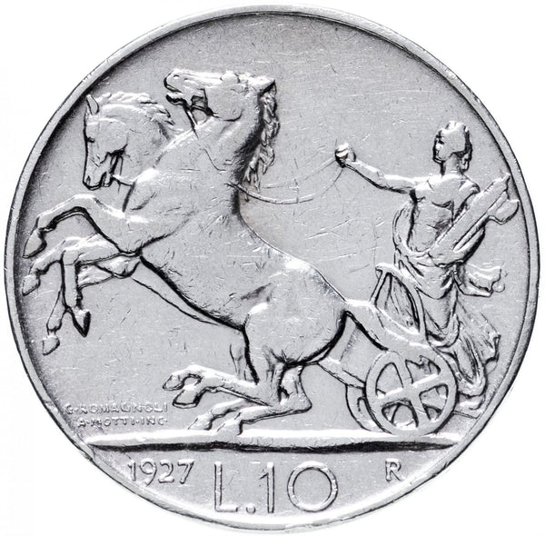 Italy Coin 10 Lire - Vittorio Emanuele III | Statue of Victory | Italia Turrita | KM68 | 1926 - 1934
