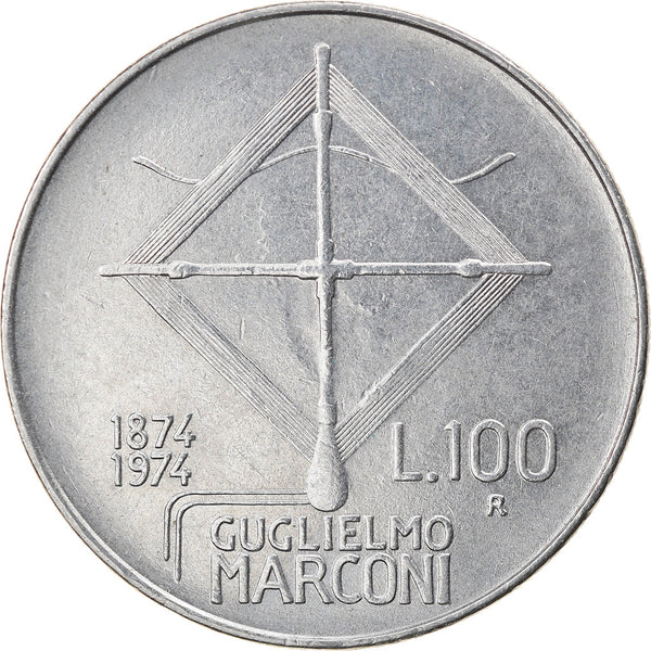 Italy Coin 100 Lire Guglielmo Marconi | Radio Antenna | Star | KM102 | 1974