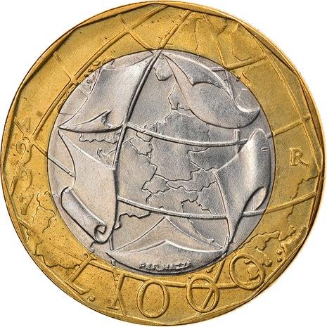 Italy Coin 1000 Lire European Union Reunited Germany Map | Globe | KM194 | 1997 - 2001