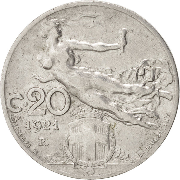 Italy Coin 20 Centesimi - Vittorio Emanuele III | Libertus | Flaming Torch | KM44 | 1908 - 1935