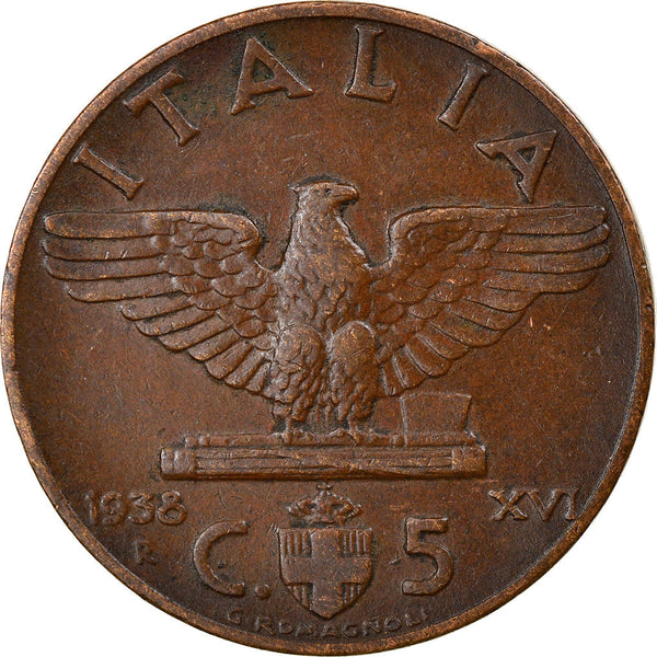 Italy Coin 5 Centesimi - Vittorio Emanuele III | Eagle | Fasces | Quadriga | KM73 | 1936 - 1939