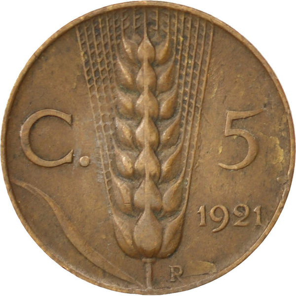 Italy Coin 5 Centesimi - Vittorio Emanuele III | Ear of Wheat | KM59 | 1919 - 1937