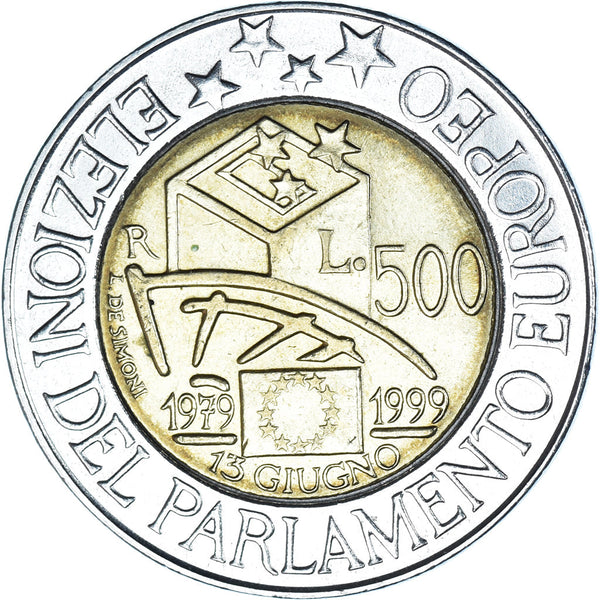 Italy Coin 500 Lire European Parliament Elections | Ballot Box | KM203 | 1999