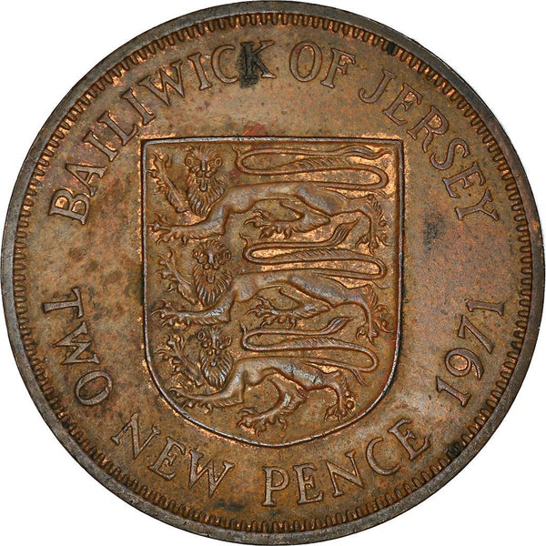 Jersey 2 New Pence Coin | Queen Elizabeth II | Shield | KM31 | 1971 - 1980