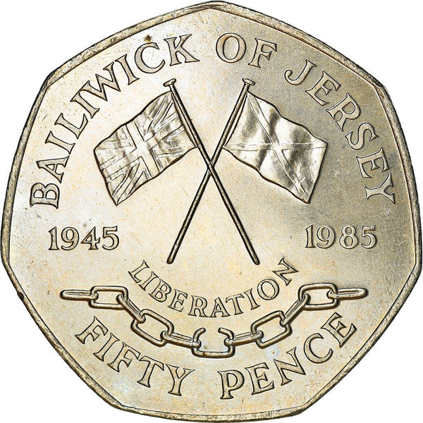 Jersey 50 Pence Coin | Queen Elizabeth II | Liberation | KM63 | 1985