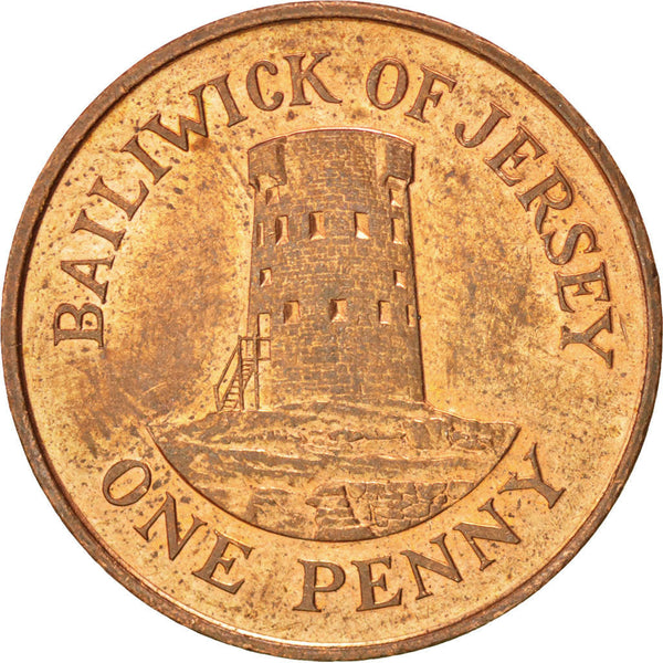 Jersey Coin Islander 1 Penny | Queen Elizabeth II | Le Hocq Watch Tower | KM54 | 1983 - 1992