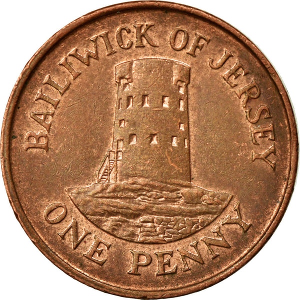 Jersey Coin Islander 1 Penny | Queen Elizabeth II | Le Hocq Watch Tower | KM54b | 1994 - 1997