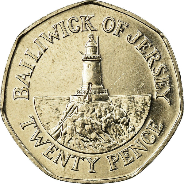 Jersey Coin Islander 20 Pence | Queen Elizabeth II | Corbière Lighthouse | Tiara | KM107 | 1998 - 2016