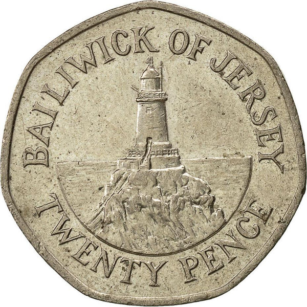 Jersey Coin Islander 20 Pence | Queen Elizabeth II | Corbière Lighthouse | Tiara | KM66 | 1983 - 1997