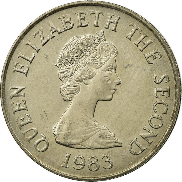 Jersey Coin Islander 5 Pence | Queen Elizabeth II | Seymour Tower | KM56.1 | 1983 - 1988