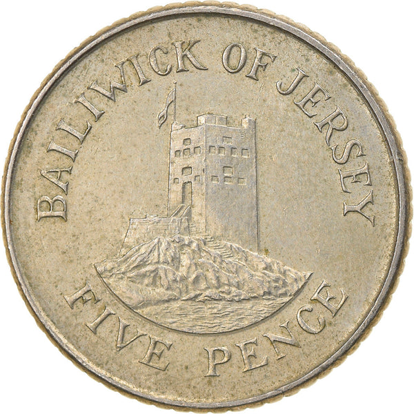 Jersey Coin Islander 5 Pence | Queen Elizabeth II | Seymour Tower | KM56.2 | 1990 - 1997