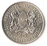 Kenya | 25 Cents Coin | Tribal Shield | Crossed Spears | Lions | KM12 | 1969 - 1973