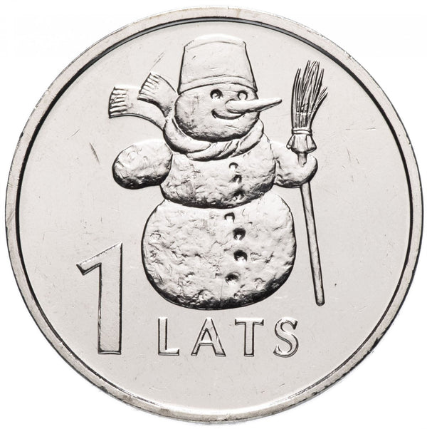 Latvia 1 Lats Coin | Snowman | Broom | KM85 | 2007