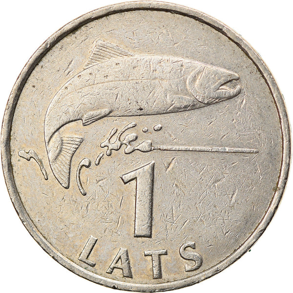 Latvia Coin Latvian 1 Lats | Salmon | Lion | Griffin | KM12 | 1992 - 2008