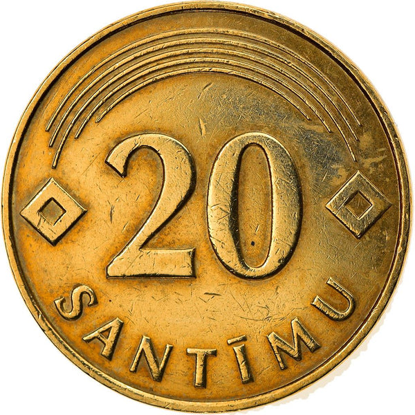Latvia Coin Latvian 20 Santimu | KM22.1 | 1992 - 2009