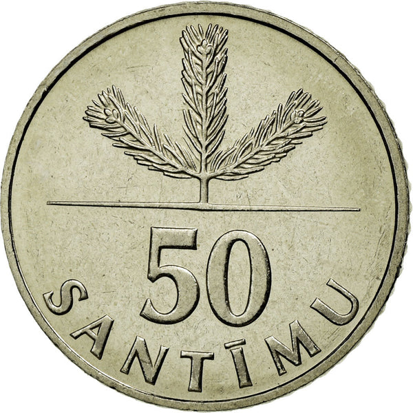 Latvia Coin Latvian 50 Santimu | Pine Tree | KM13 | 1992 - 2009