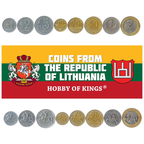 Lithuanian 8 Coin Set 1 2 5 10 20 50 Centu 1 2 Litai | Knight | Horse | Vytis | Lithuania | 1991 - 2014